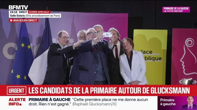 Victoire de Raphaël Glucksmann à la primaire sociale-démocrate: la "photo de famille" des candidats autour du candidat gagnant