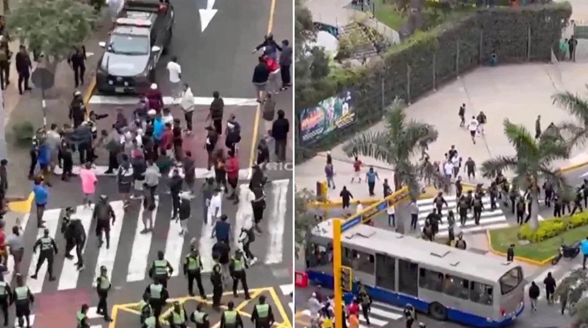 Tensión en la av. Arequipa: Policías se enfrentan a transportistas informales por el inicio del carril bidireccional del Corredor Azul