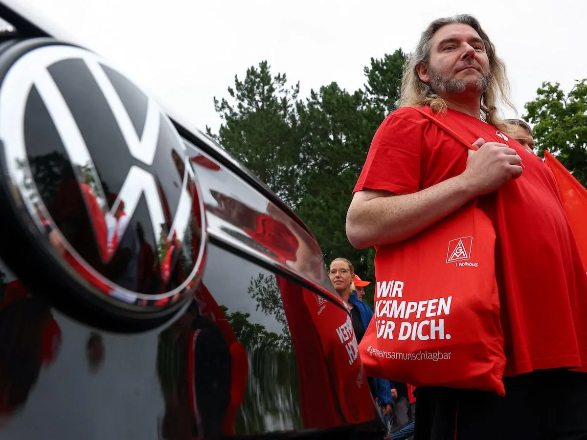German automotive workers stage protests as Volkswagen profit warning rocks sector