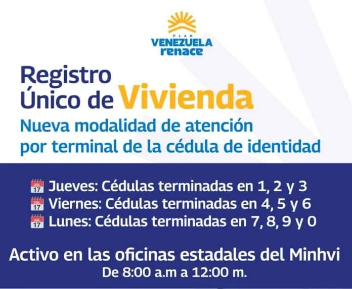 Registro Único de Vivienda se hará por terminal de cédula