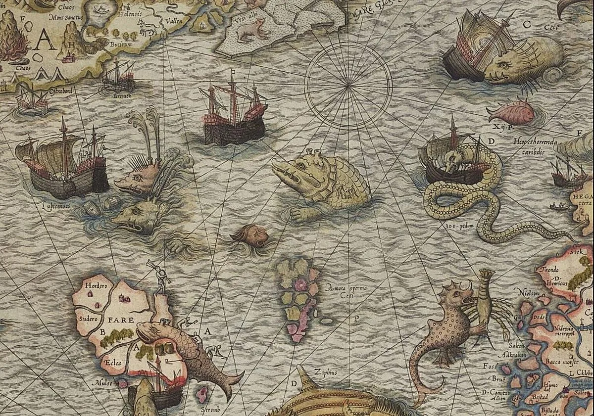 De serpientes de mar a sirenas y ballenas gigantes: la ciencia oculta en los monstruos marinos de los mapas