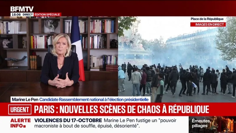 Journée du 17 octobre: "Notre pays est pris en étau, voire en otage, entre la violence et l'impuissance", déclare Marine Le Pen, candidate RN à l'élection présidentielle dans un message diffusé sur ses réseaux sociaux