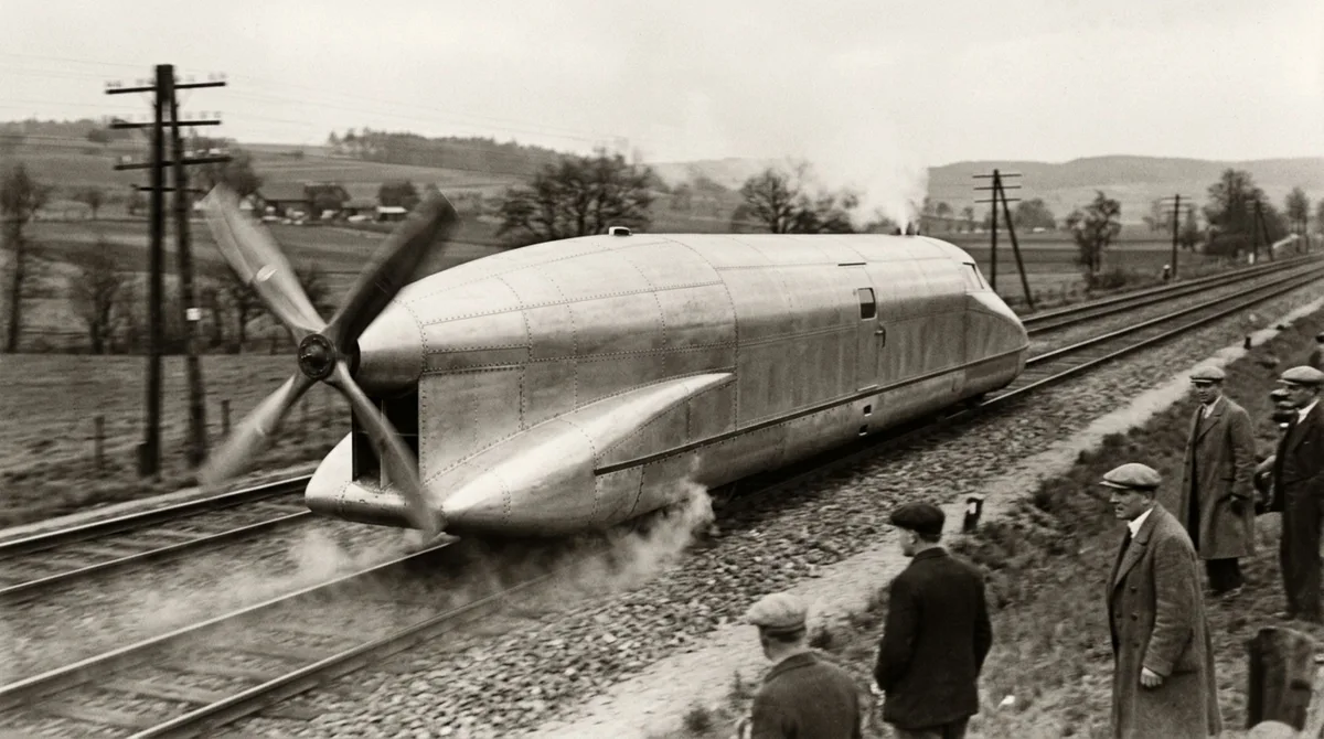 Na Alemanha dos anos 1930, um trem experimental recebeu na traseira uma enorme hélice semelhante à de um avião e ultrapassou 200 km/h sobre trilhos muito antes da chegada dos modernos trens de alta velocidade