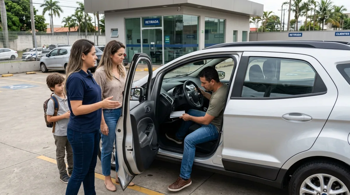 Família retira um carro alugado para passar o fim de semana, não encontra o CRLV no porta-luvas e descobre quais informações deve conferir antes de sair com o veículo da locadora