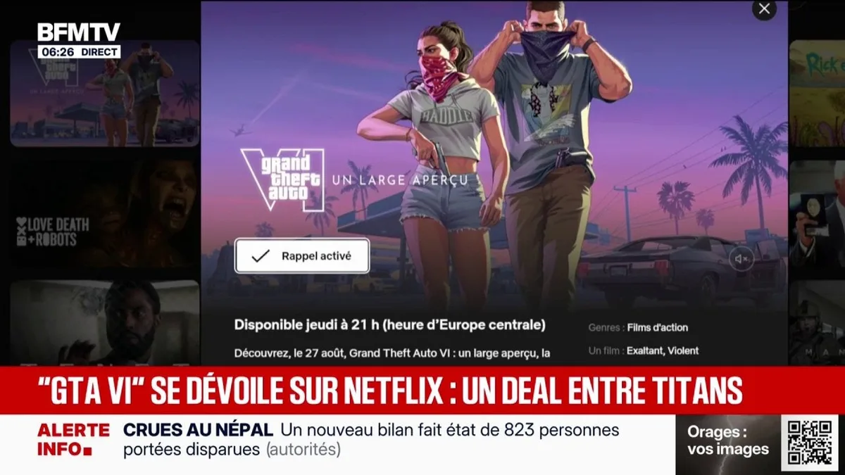 "GTA VI": Netflix va diffuser le nouveau trailer en avant-première mondiale ce jeudi