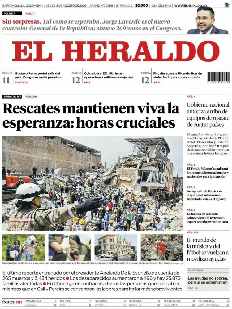 Portadas latinoamericanas de este 13 de agosto de 2026
