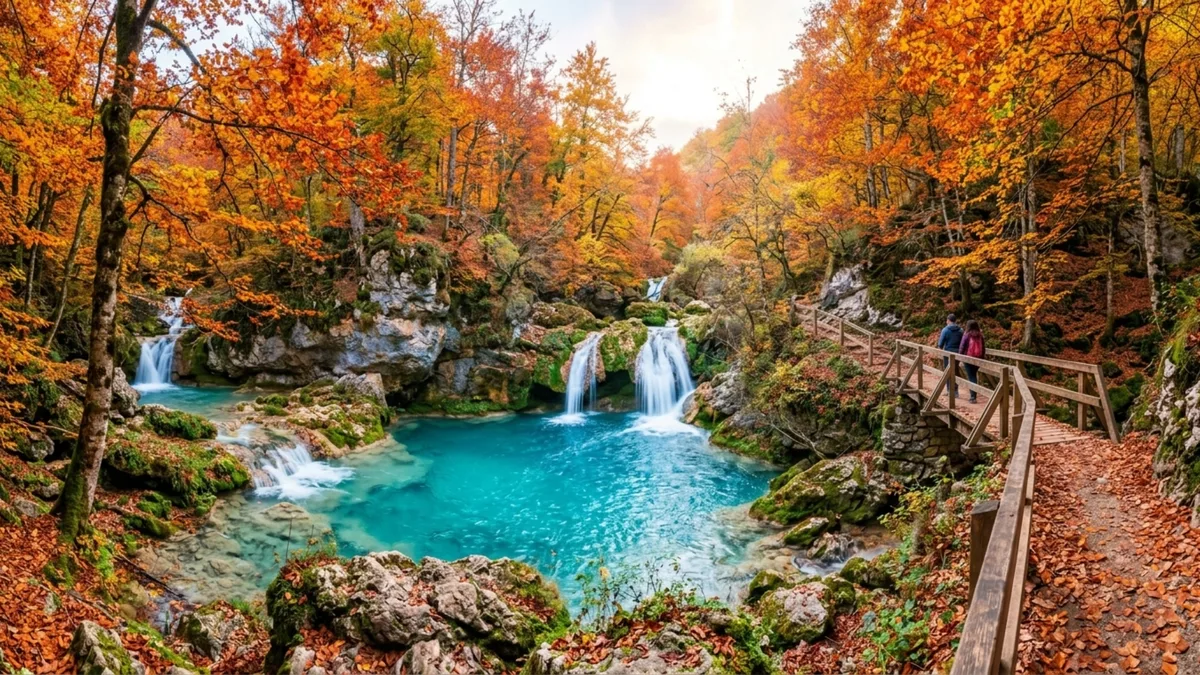 Parece Islândia ou Noruega, mas é a cachoeira cristalina considerada a mais bonita da Espanha: você chega por uma trilha de caminhada fácil nessa reserva natural e é perfeita para o outono