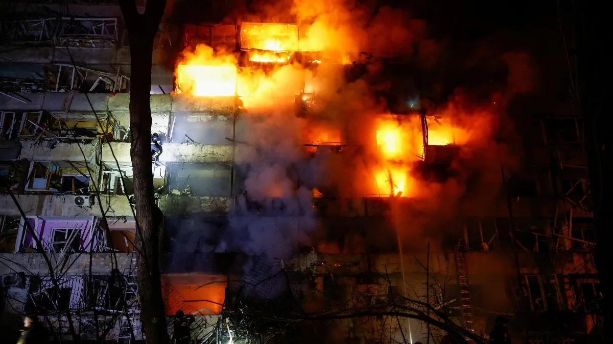 Video: Massive fire at Kyiv building as Russia pounds Ukraine with 39 missiles