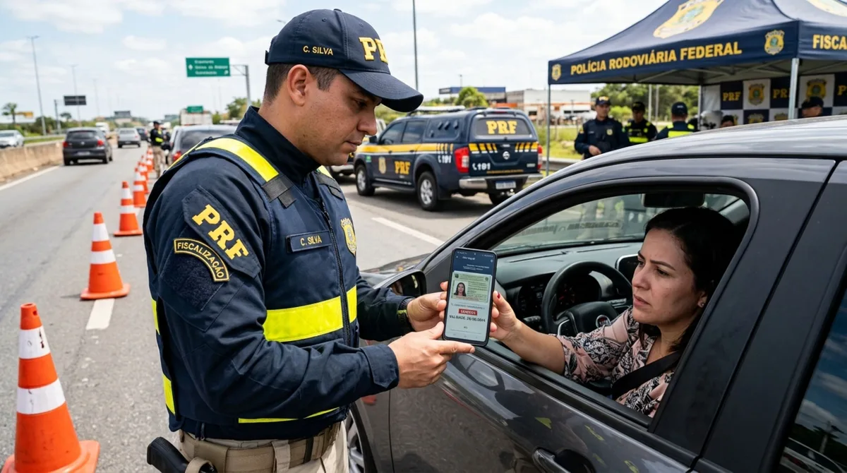 Motorista é parado na blitz de trânsito, ao ser requisitada a CNH ele apresenta o documento digital e agente percebe que a validade venceu há mais de 30 dias, mas comunica ao policial que a carteira continua aparecendo normalmente no celular