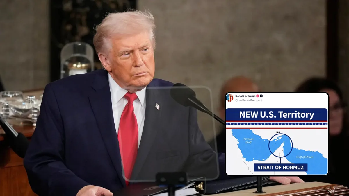 Trump shares image calling Hormuz 'new US territory'; Iran says strait 'closed'