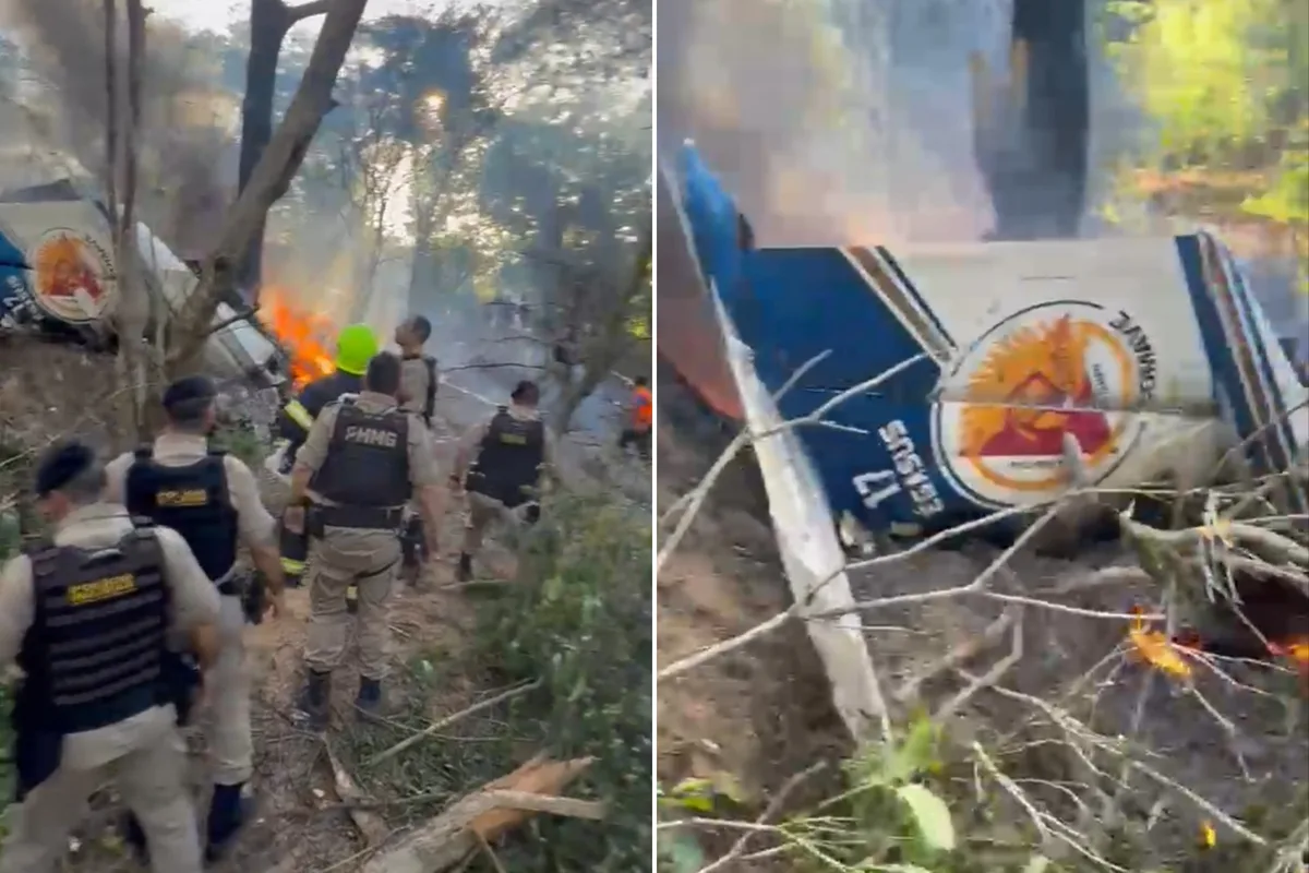Queda destruiu avião com 3 PMs em Minas; veja imagens dos destroços