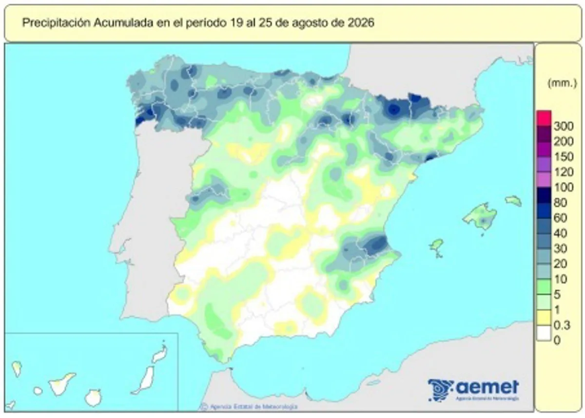 España registra 633 l/m2 de lluvia acumulada desde principios de octubre, un 7% más de lo normal