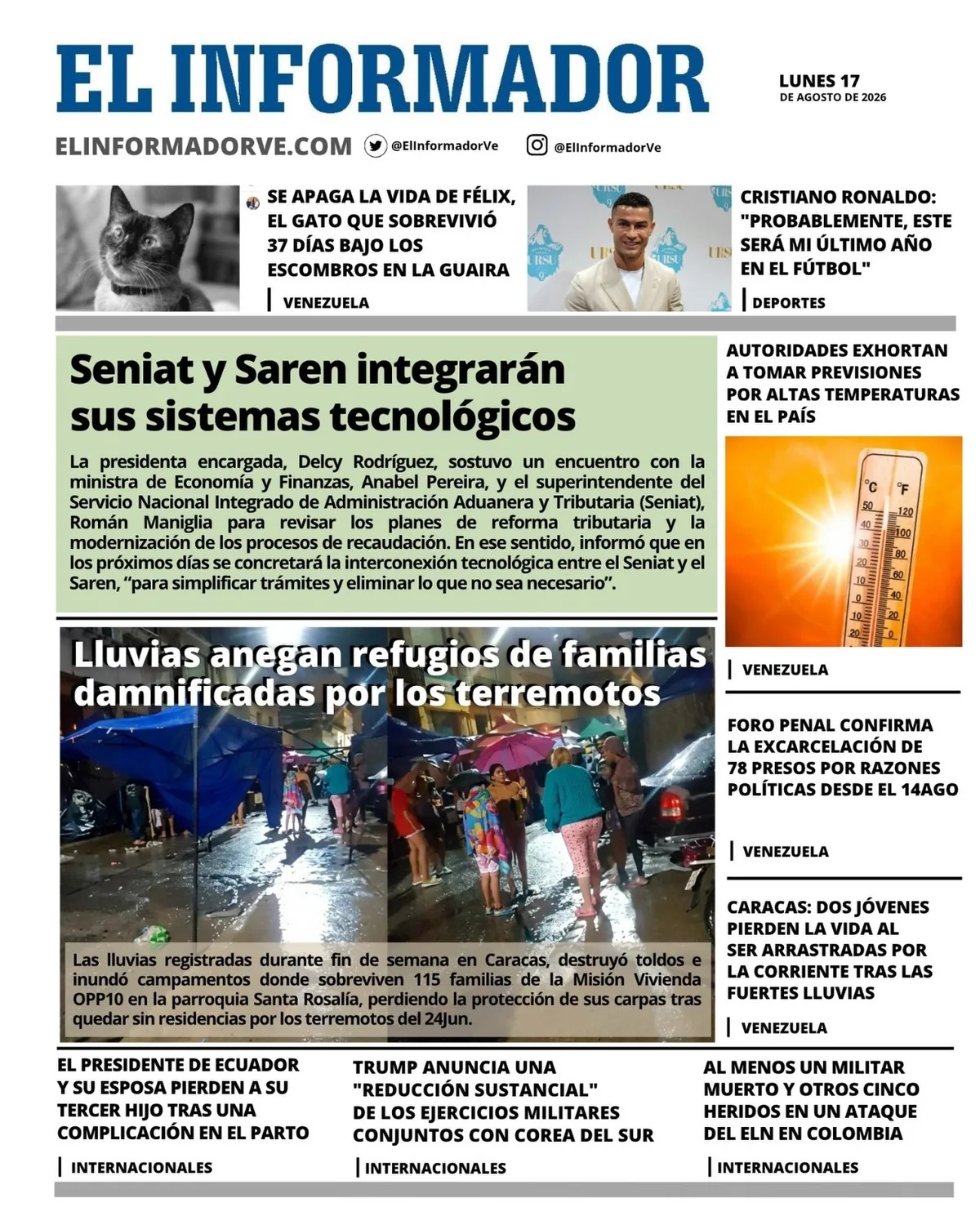 Portadas de este lunes 17 de agosto de 2026