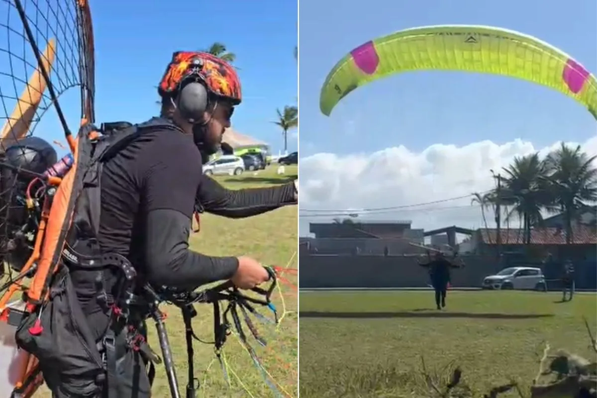 Vídeo mostra última decolagem de piloto morto após linha com cerol derrubar paramotor
