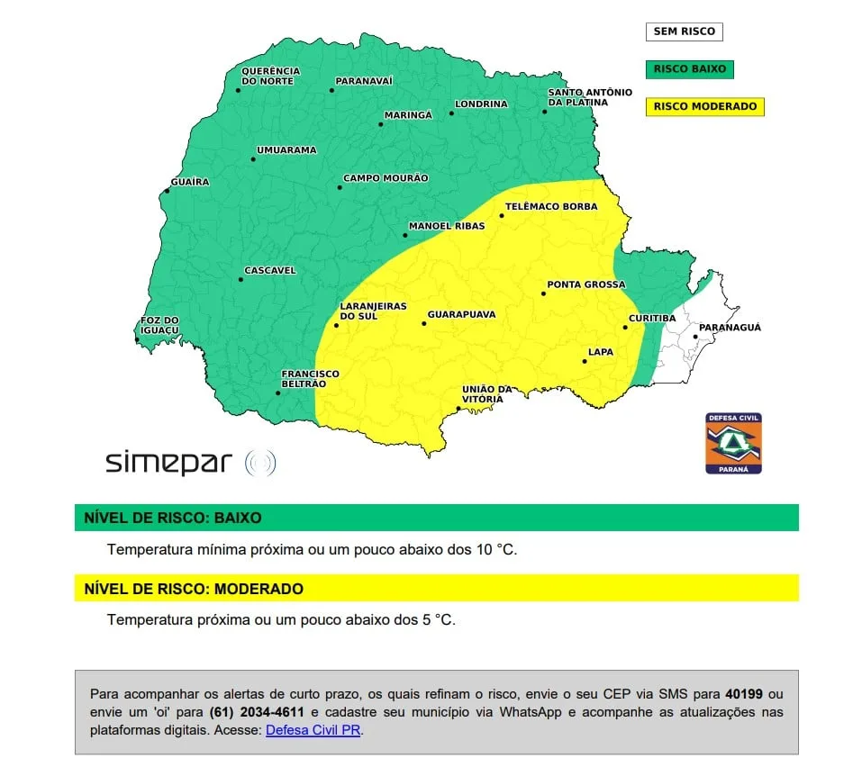 Paraná tem amanhecer gelado com 0,1ºC e geada. Veja previsão à tarde