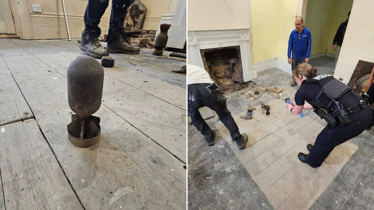 Tradies stunned after finding suspected bomb hidden behind fireplace in Port Adelaide