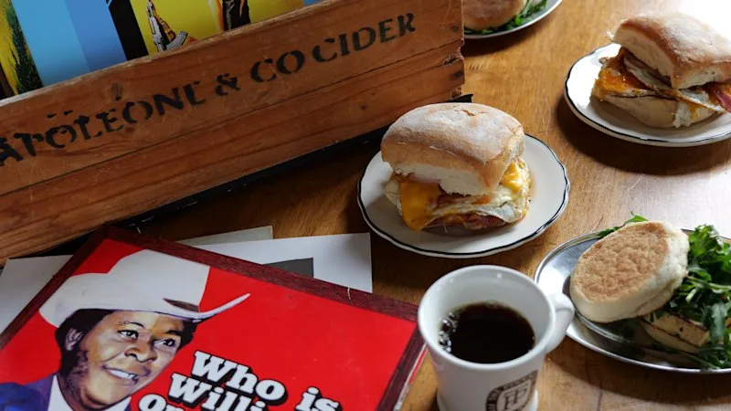 Get brekkie rolls and free coffee at The Pinny’s pool room record fair