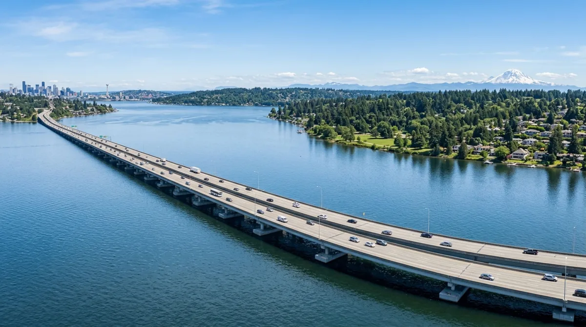 A ponte flutuante de 2,3 quilômetros construída sobre 77 pontões ocos no meio de um lago profundo