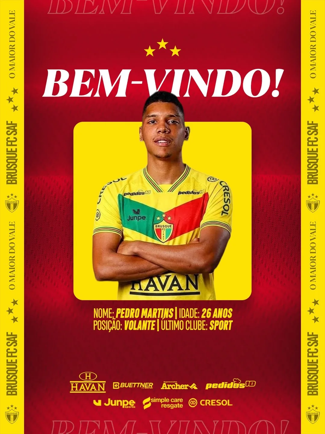 Brusque anuncia contratação de volante Ex-Sport e Chapecoense