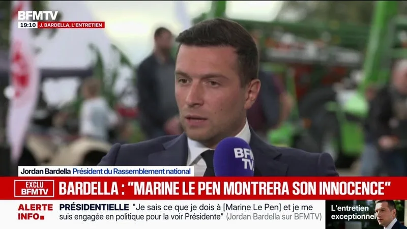Marine Le Pen va "démontrer son innocence" dans l'affaire des assistants parlementaires, assure Jordan Bardella