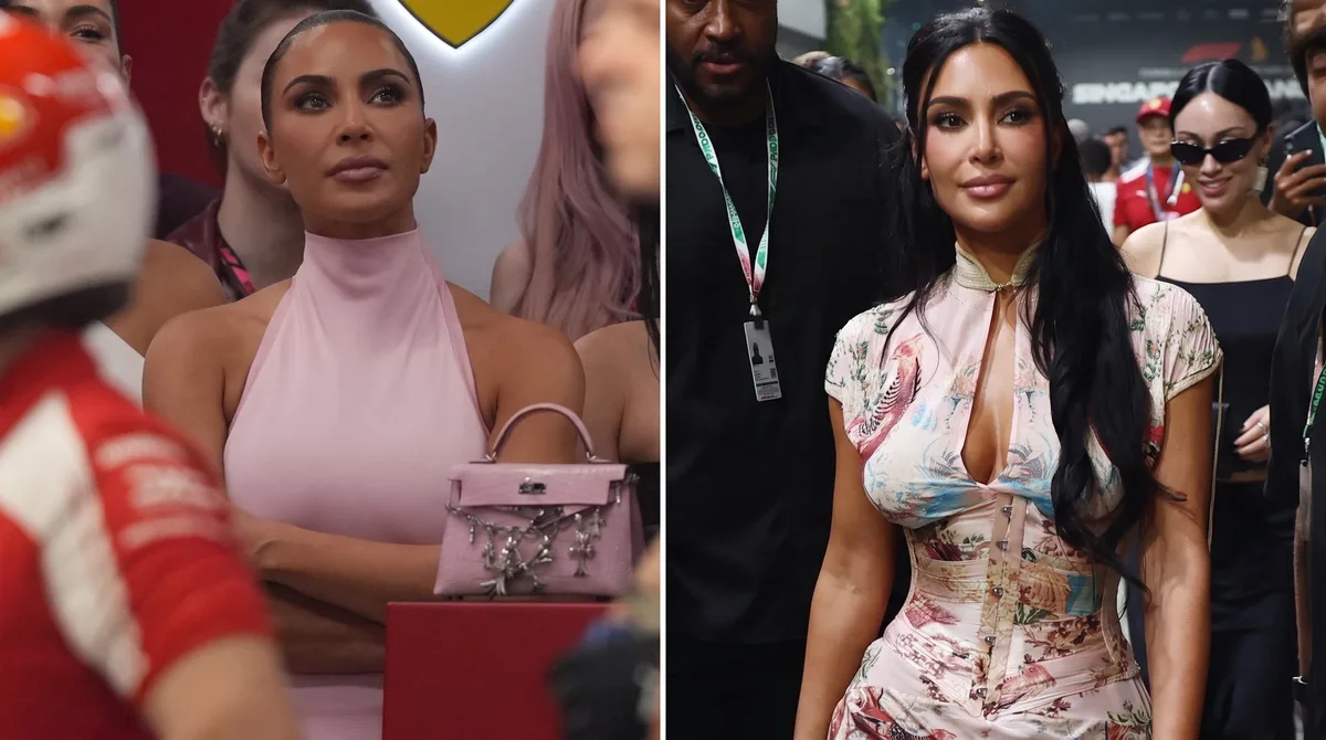 Kim Kardashian deslumbró en el Gran Premio de Singapur: así lució transparencias y piezas de archivo