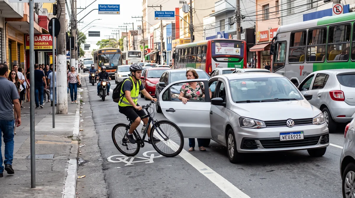 Passageiro abre a porta do carro de forma distraída, derruba um ciclista na ciclovia e o motorista descobre que a multa e os pontos vão direto para a sua CNH