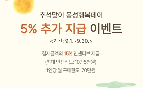 음성군, 추석 맞아 9월 음성행복페이 인센티브 15% 지급