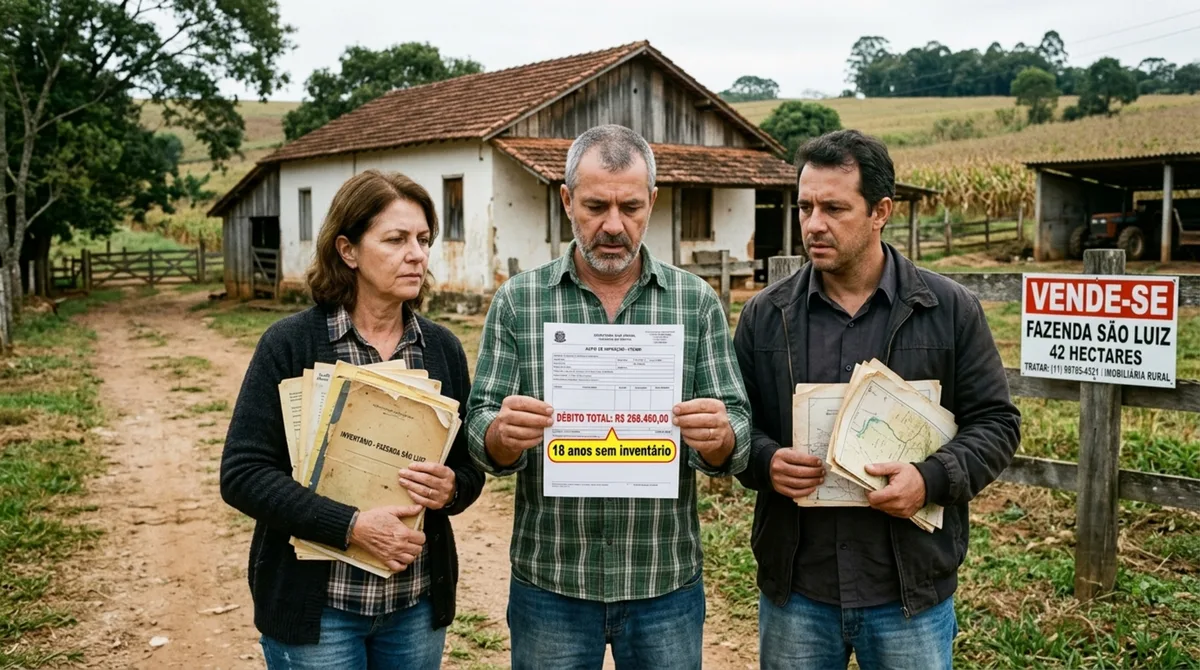 Filhos descobrem que o pai deixou uma fazenda sem inventário há 18 anos, decidem vender e o ITCMD acumulado com multa consome quase um terço do valor do imóvel