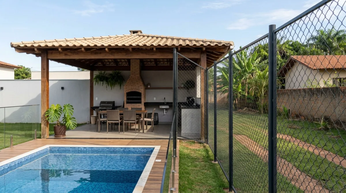 Família compra terreno, constrói piscina e área gourmet avaliadas em R$ 180 mil e ao instalar nova cerca descobre que metade da estrutura ficou no lote do vizinho