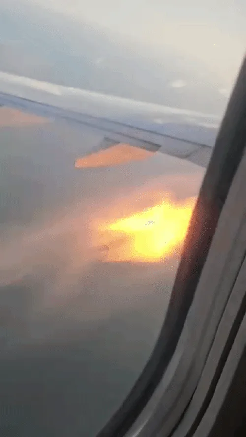 VÍDEO: motor de avião pega fogo no ar após choque com pássaros nos EUA