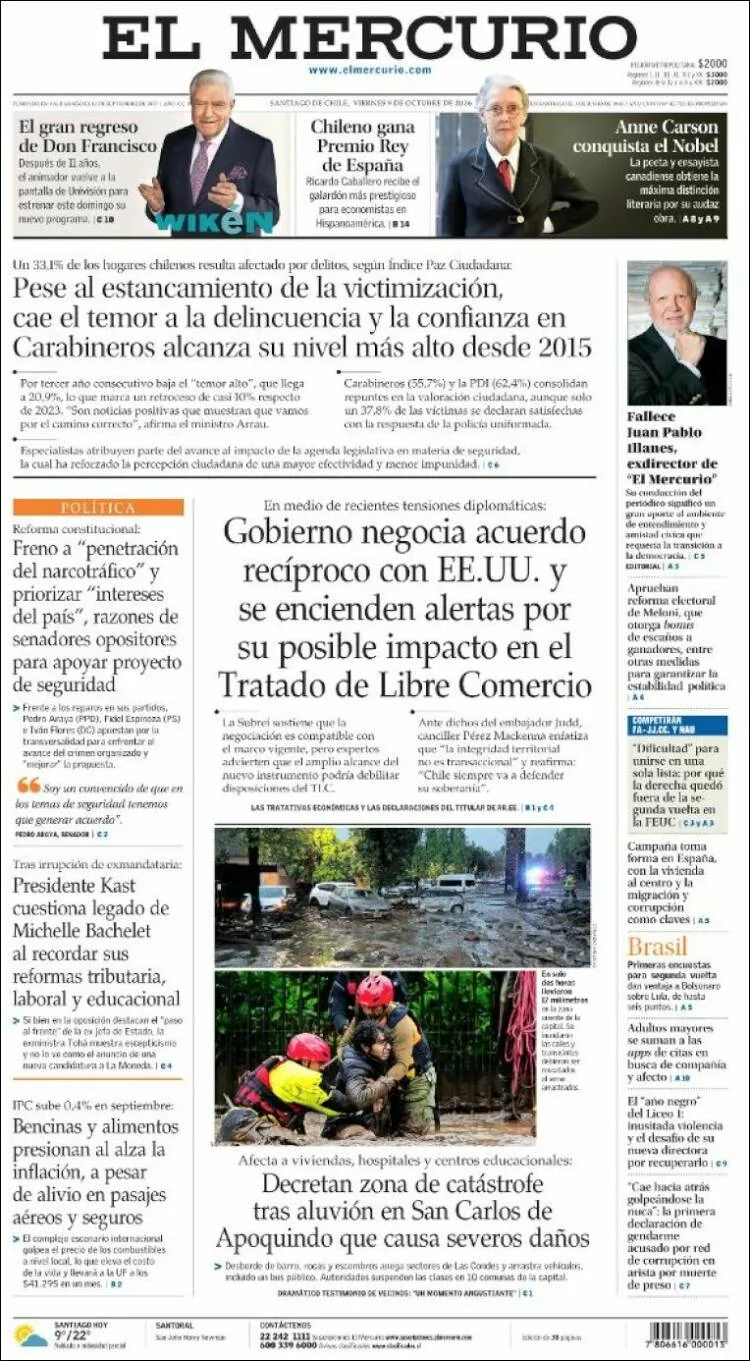 Portadas latinoamericanas de este 9 de octubre de 2026