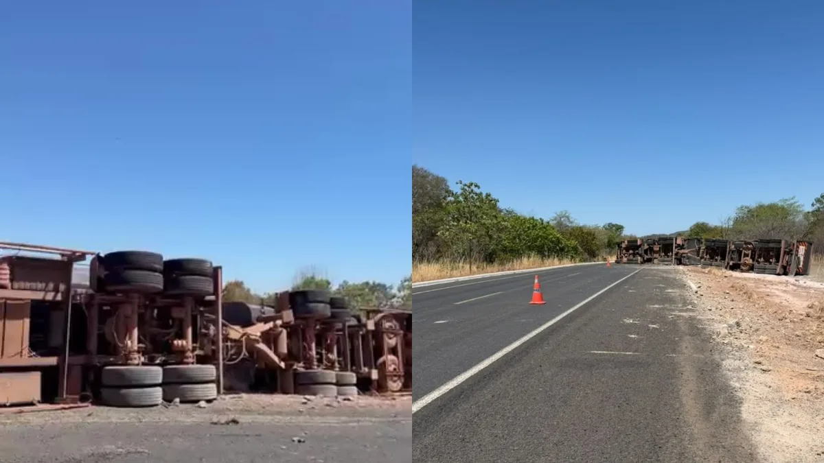 Carreta tomba e interdita trecho da BR-135 no Sul do Piauí