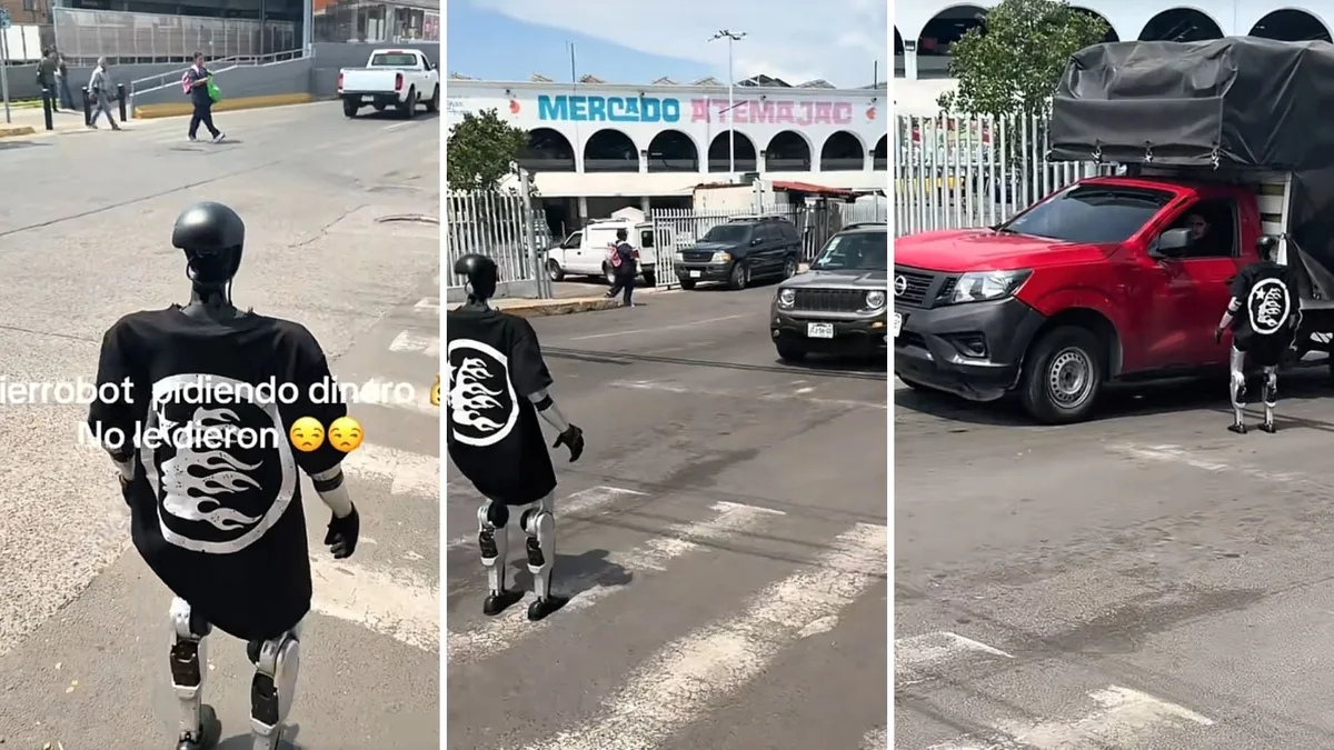 Robot humanoide se hace viral al bailar en calles de Zapopan para pedir limosna a los automovilistas