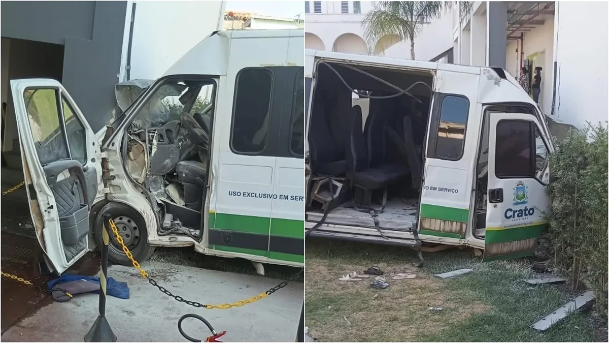 Motorista de transporte escolar perde controle e bate contra muro do Centro Cultural do Cariri