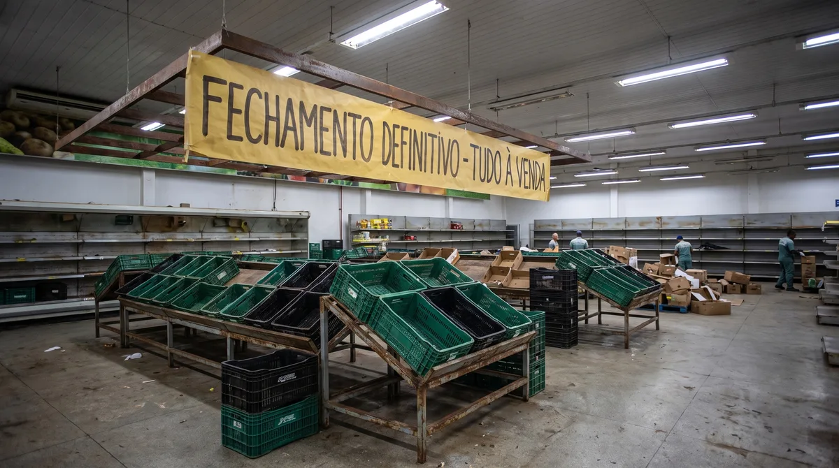 Depois de nascer como uma banca de frutas e crescer para 14 supermercados, rede entra novamente em falência e coloca todas as lojas à venda, porque a primeira reestruturação não eliminou a pressão financeira acumulada