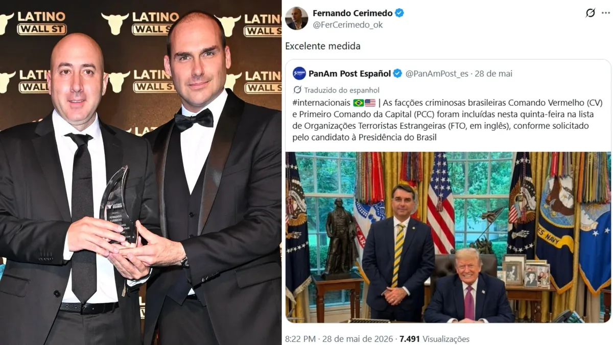 Preso por tentar matar ex, Cerimedo celebrou Flávio Bolsonaro com Trump e se reuniu com Eduardo nos EUA
