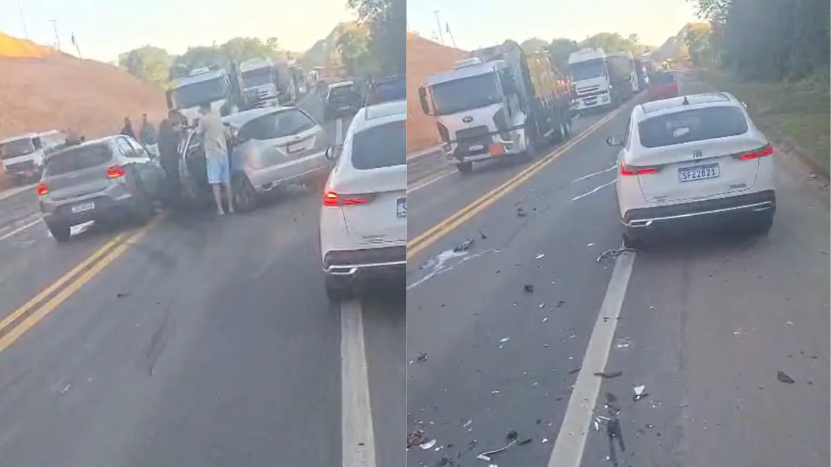 Acidente com três carros deixa quatro pessoas feridas na BR 101 em Fundão