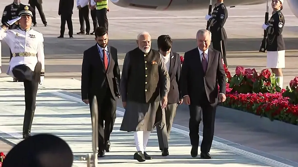 PM Modi lands in Uzbekistan on two-nation visit, President Shavkat Mirziyoyev receives him