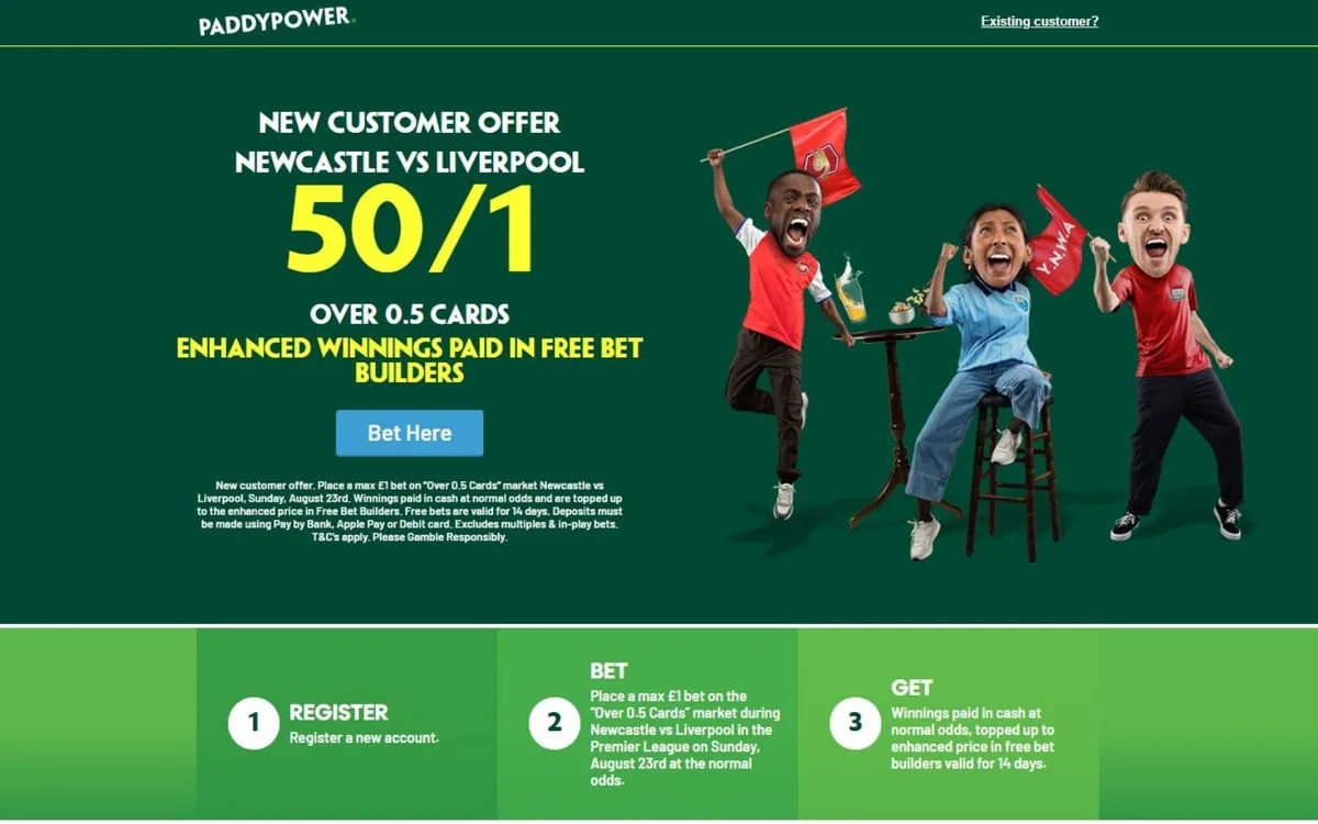 Paddy Power offer: 50/1 for a card to be shown in Newcastle vs Liverpool