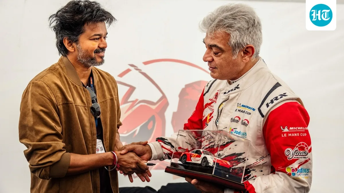 CM Vijay gifts miniature race car to 'lovely brother' Ajith Kumar who comes at 38th place overall at Le Mans Cup race