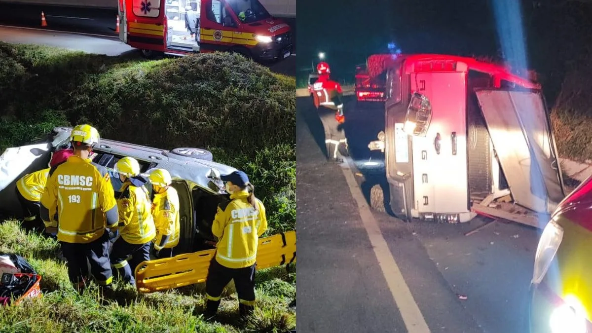 Dois carros capotam na mesma curva da BR-470 em intervalo de minutos em SC; motorista de um dos veículos fugiu