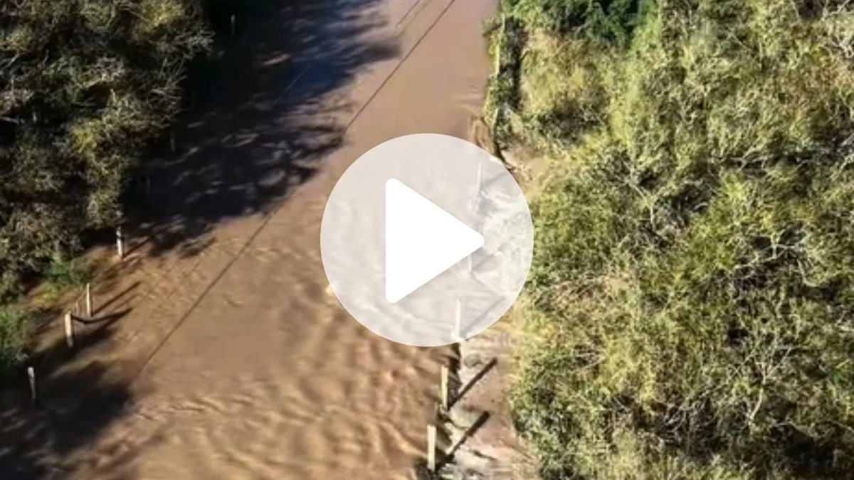 Rio ‘engole’ trecho de estrada e bloqueia passagem em SC: ‘Não arrisque atravessar’