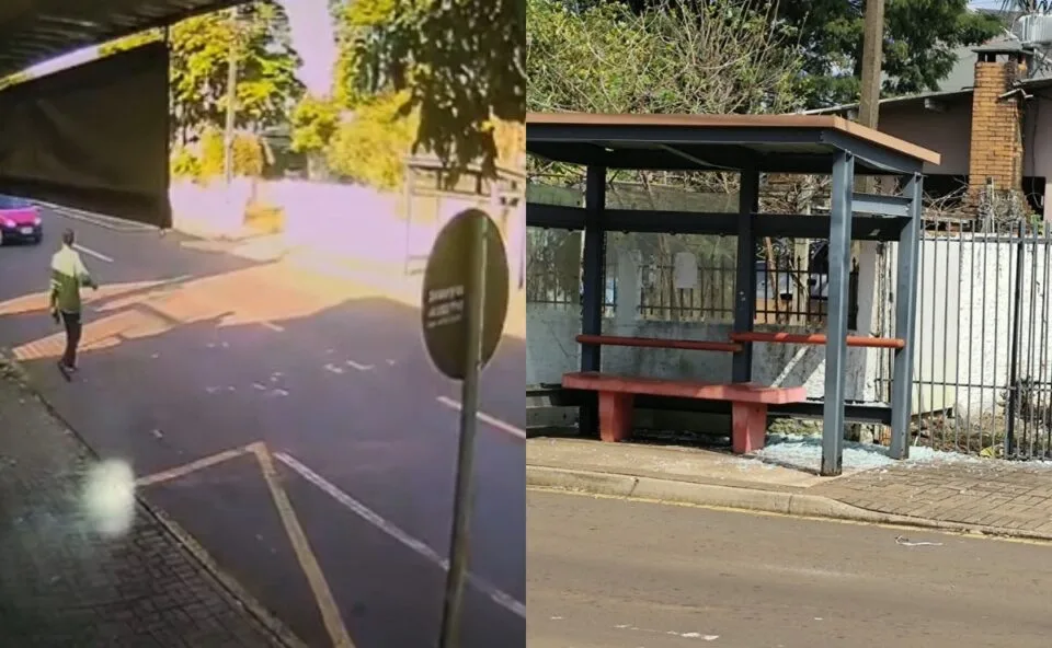 “Estressado com a vida”: câmera flagra vandalismo em ponto de ônibus cometido por jovem em Cascavel