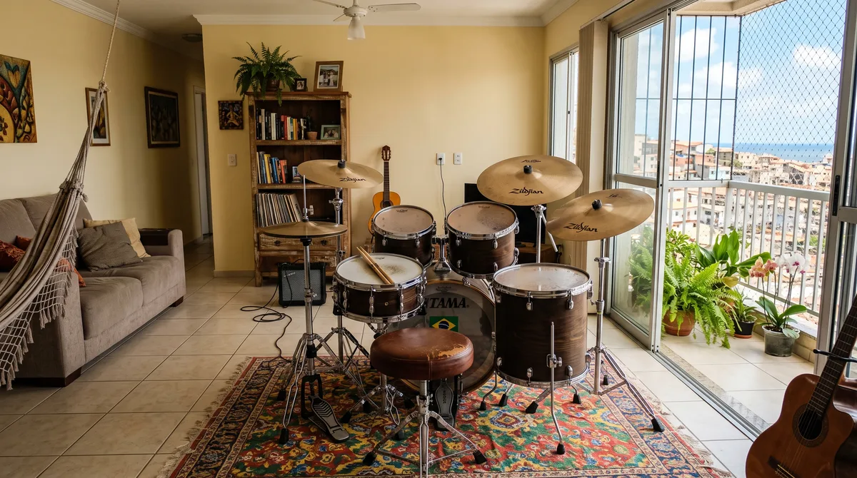 Casal transforma sala do apartamento em escola de música com aulas de bateria à tarde, vizinhos exigem o fim da atividade baseados na proibição legal de uso comercial e nocivo de imóvel residencial