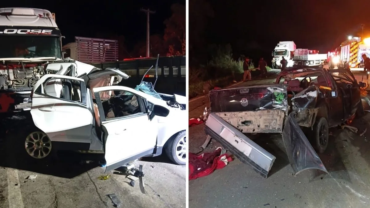 Dois acidentes, 3 pessoas presas às ferragens e veículos destruídos na BR-470 em SC