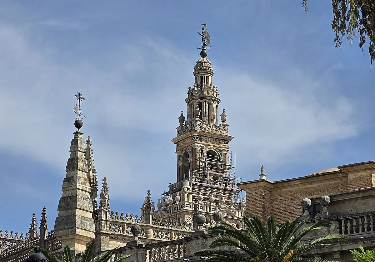 El último cuerpo de La Giralda se llena de andamios para rematar su restauración