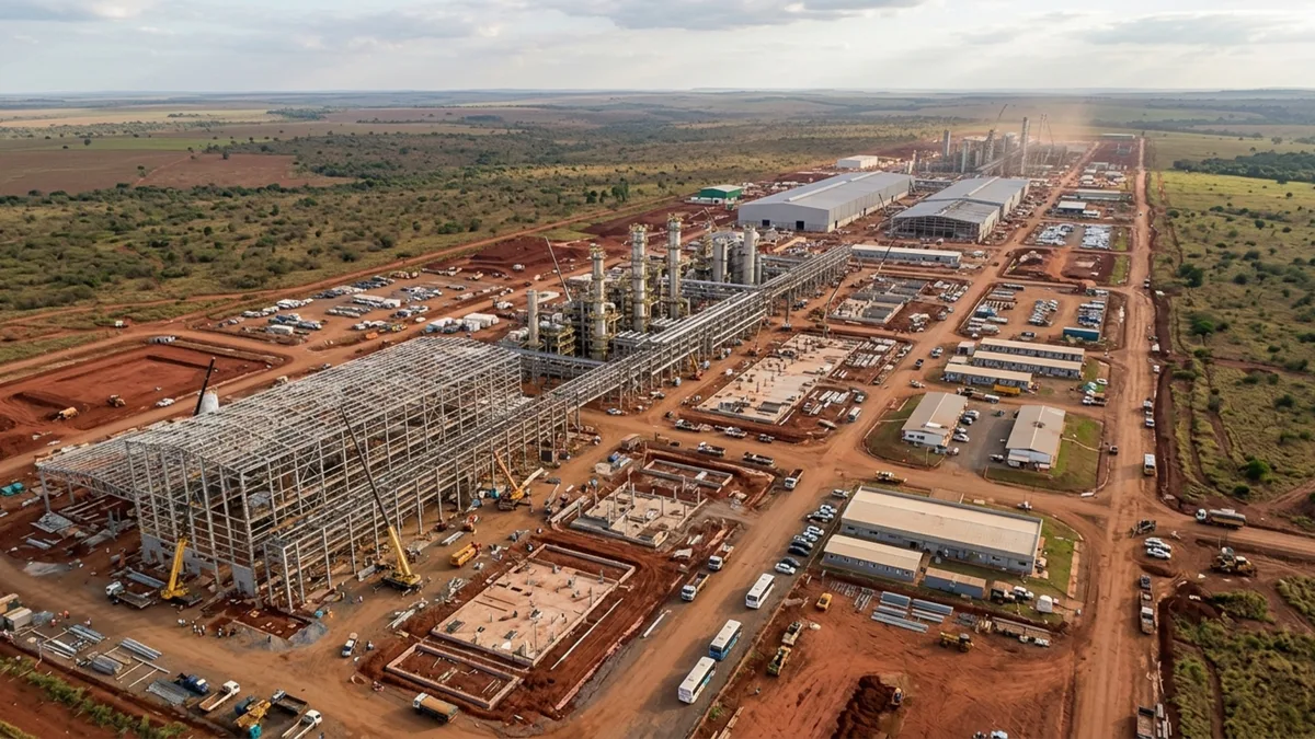 Megaobra de R$ 25 bilhões ocupa uma área de 3 km por 2 km no interior do Brasil e ergue a maior fábrica de celulose de linha única do mundo, capaz de produzir 3,5 milhões de toneladas por ano