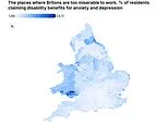 Map reveals areas of the UK where Britons are too depressed to work - as mental health benefit claims rocket 100 per cent in five years