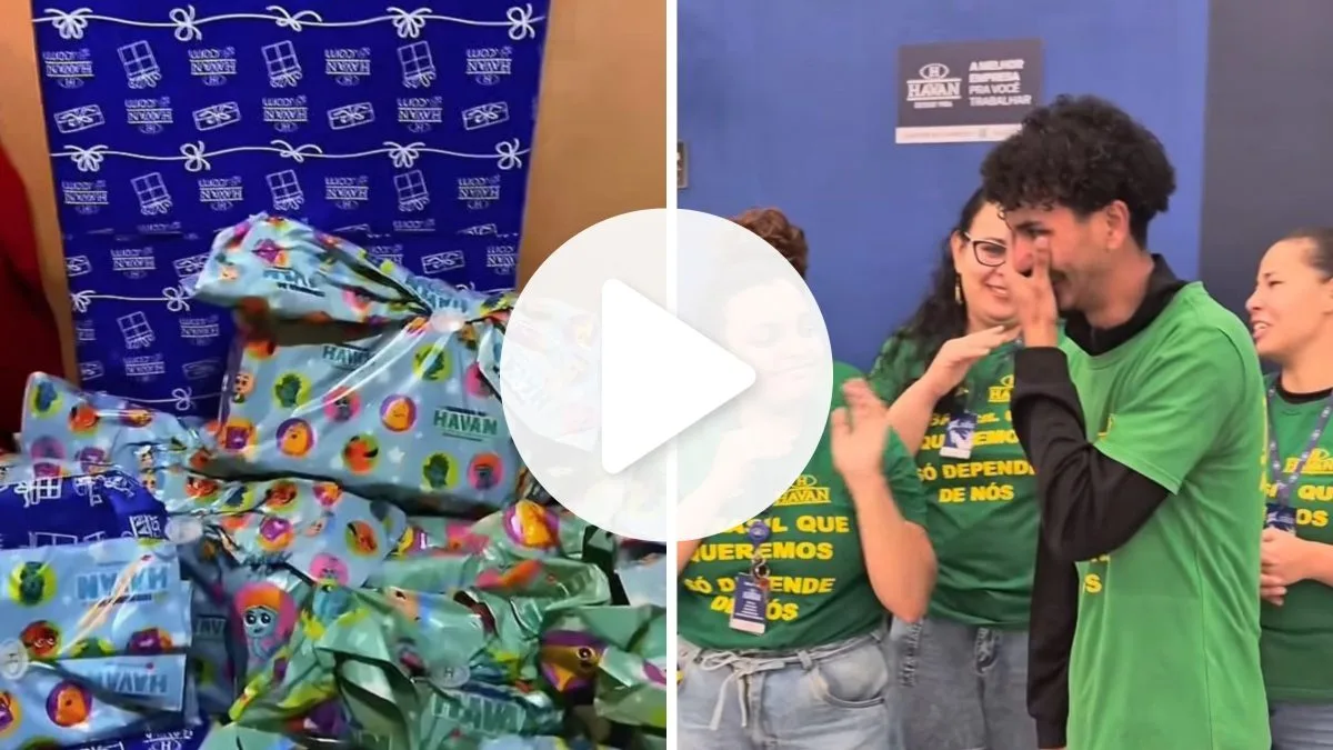 ‘Só agradecer’: Funcionário da Havan ganha surpresa de colegas com diversos produtos da loja após nascimento do primeiro filho em SC