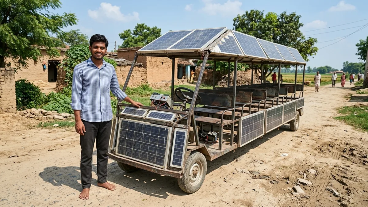 Aos 22 anos, ele juntou peças de ferro-velho, montou um veículo movido a energia solar com sete lugares gastando o equivalente a 115 dólares, e afirma que o carro roda 200 quilômetros só com a luz do sol